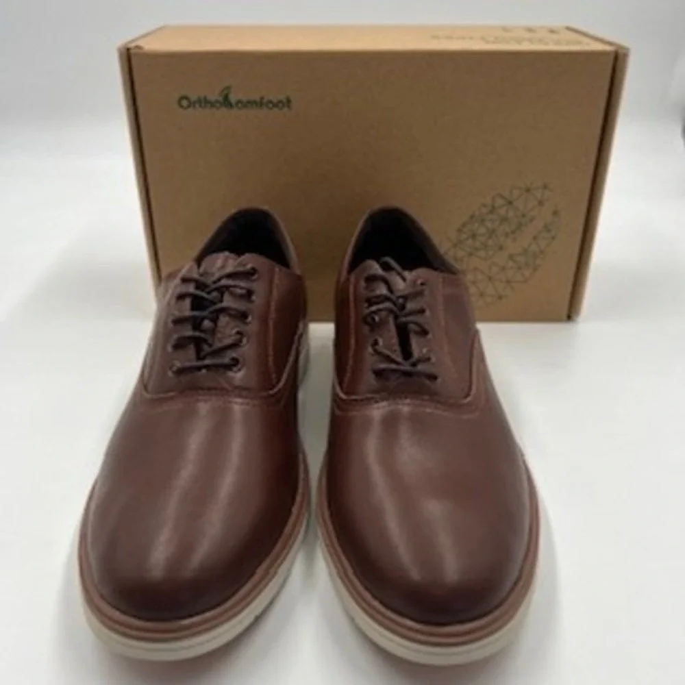 OrthoComfoot Mens leather Brown Oxford Dress Shoes OFLK07B Size‎ EU 42 US 9
